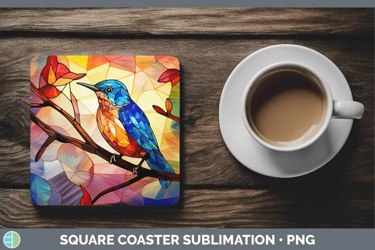 Stained Glass Bird Wren Square Coaster Sublimation Coaster D