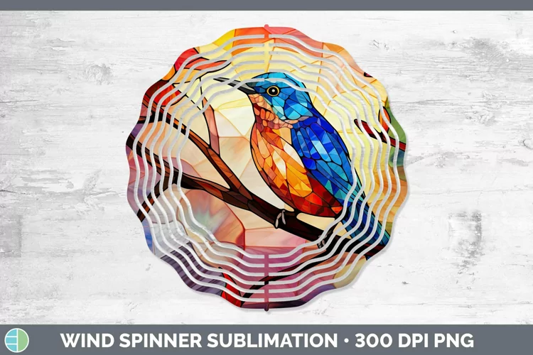 Stained Glass Bird Wren Wind Spinner Sublimation Spinner Des