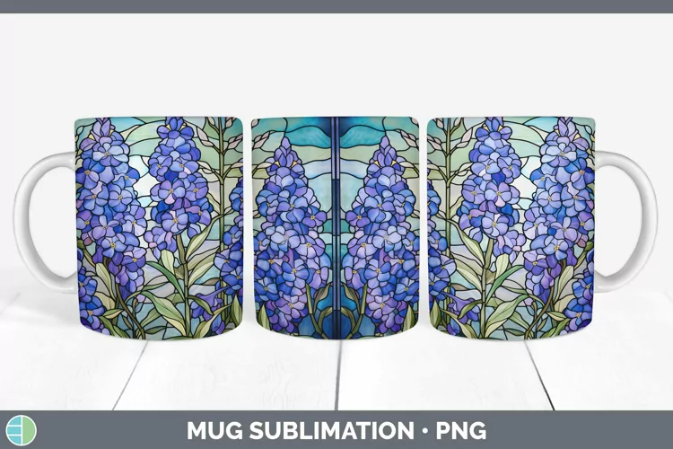 Stained Glass Flowers Delphinium Mug Wrap Sublimation Coffee