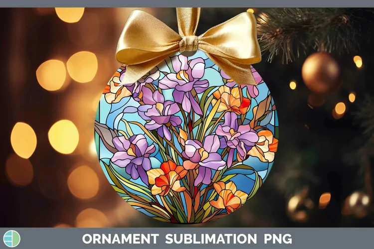 Stained Glass Flowers Freesia Ornament Sublimation Bauble De