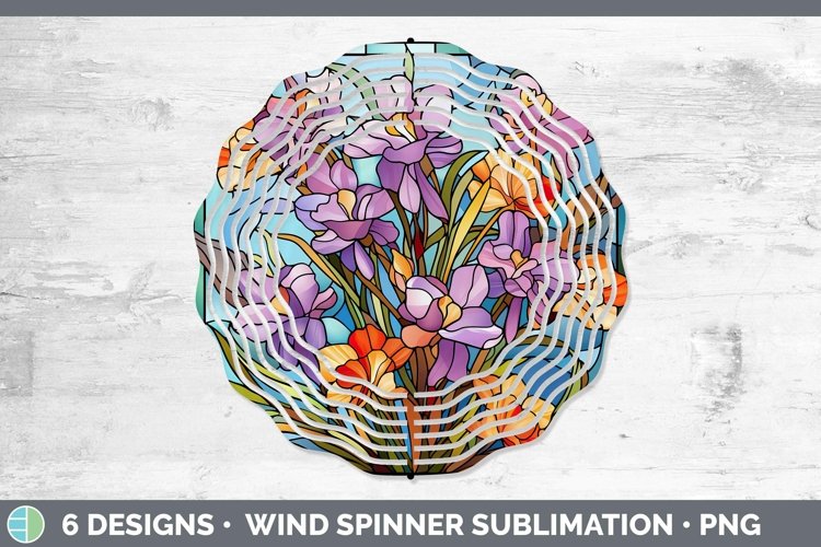 GorgeousStained Glass Flowers Wind Spinner design.