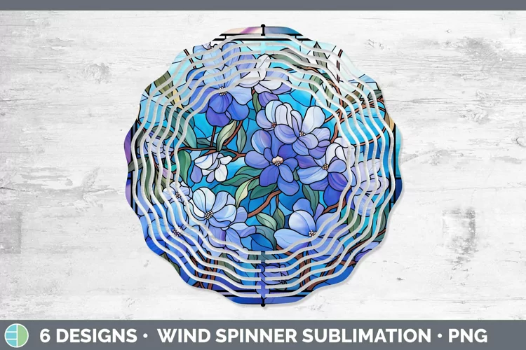 Stained Glass Flowers Periwinkle Wind Spinner | Sublimation