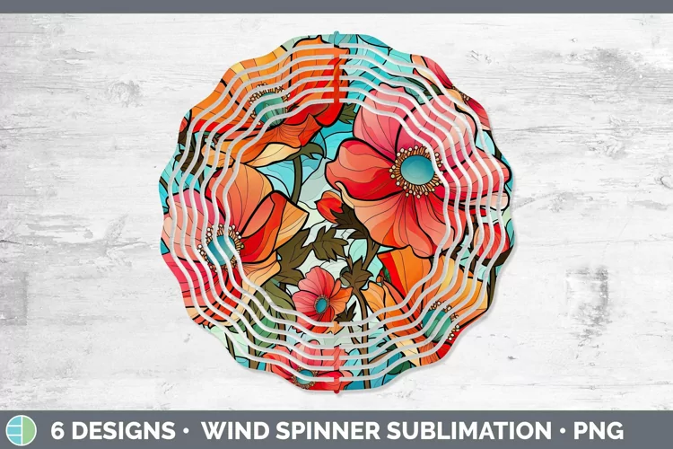 Stained Glass Flowers Anemone Wind Spinner Sublimation Spinn