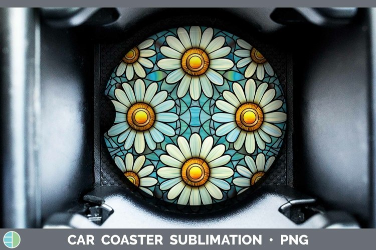 Stained Glass Flowers Daisy Car Coaster Sublimation Coaster example image 1