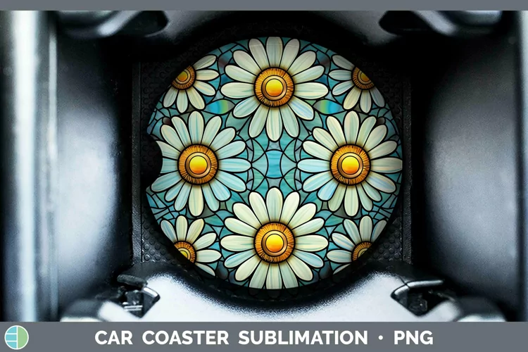 Stained Glass Flowers Daisy Car Coaster Sublimation Coaster