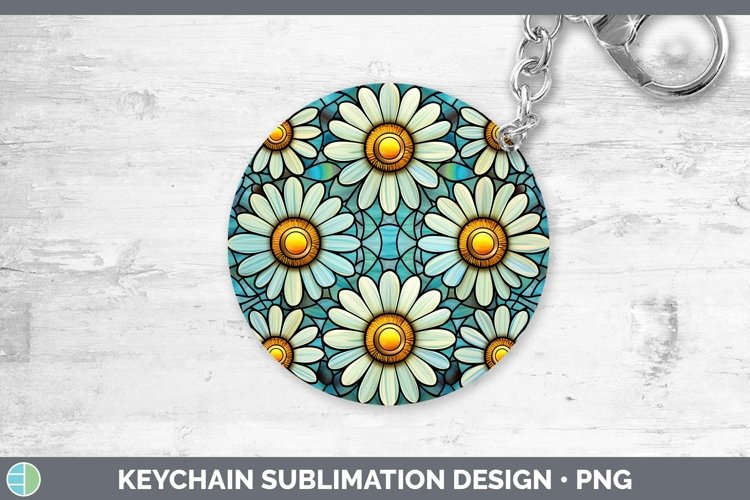 Stained Glass Flowers Daisy Keychain Sublimation Keyring Des example image 1