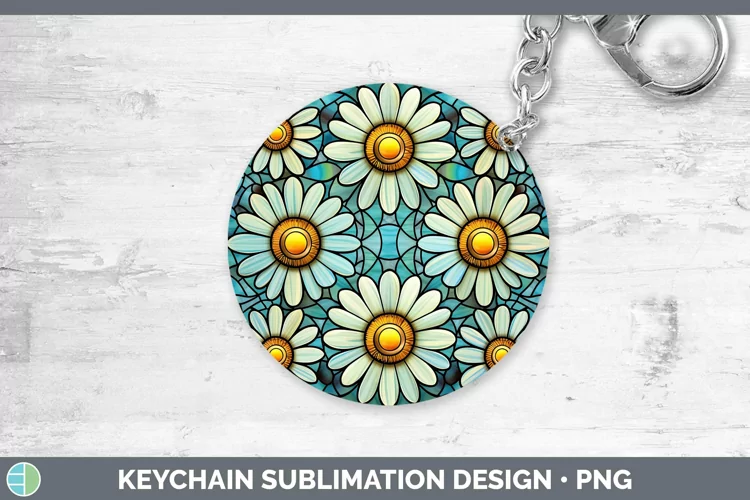 Stained Glass Flowers Daisy Keychain Sublimation Keyring Des