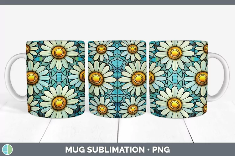 Stained Glass Flowers Daisy Mug Wrap Sublimation Coffee Cup
