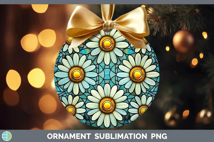Stained Glass Flowers Daisy Ornament Sublimation Bauble Desi