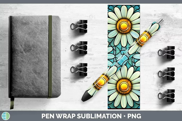 Stained Glass Flowers Daisy Pen Wrap Sublimation Epoxy Pen D