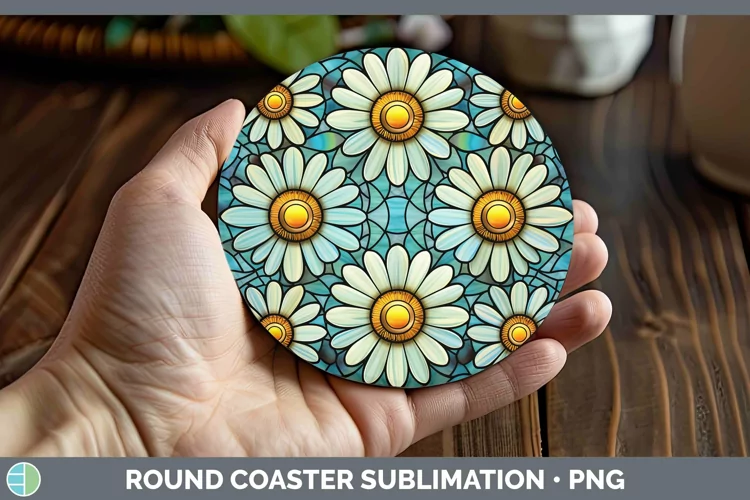 Stained Glass Flowers Daisy Round Coaster Sublimation Coaste