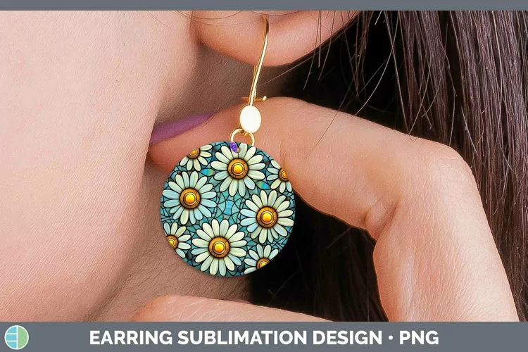 Stained Glass Flowers Daisy Round Earrings Sublimation Earri