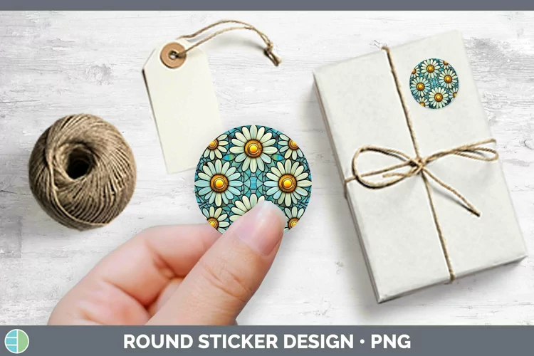 Stained Glass Flowers Daisy Stickers | Round Labels Designs