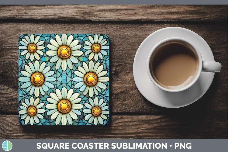 Stained Glass Flowers Daisy Square Coaster Sublimation Coast example image 1