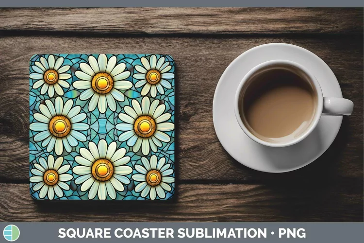 Stained Glass Flowers Daisy Square Coaster Sublimation Coast