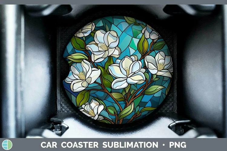Stained Glass Flowers Gardenia Car Coaster Sublimation Coast
