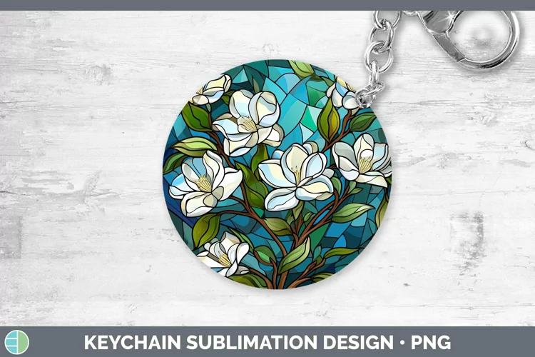 Stained Glass Flowers Gardenia Keychain Sublimation Keyring