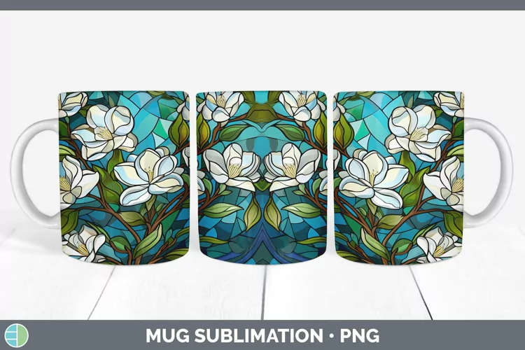 Stained Glass Flowers Gardenia Mug Wrap Sublimation Coffee C