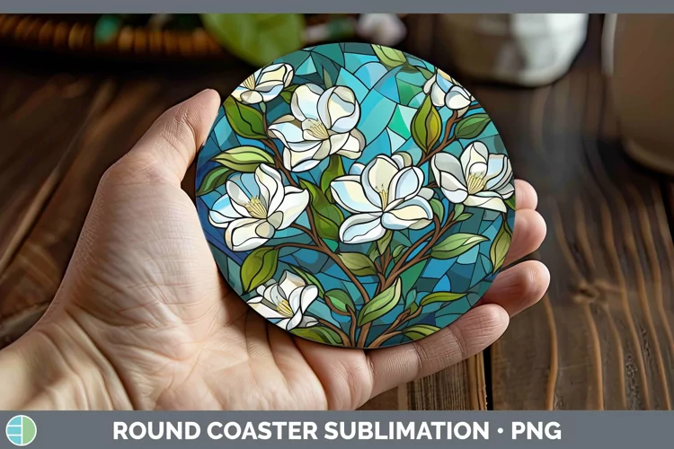Stained Glass Flowers Gardenia Round Coaster Sublimation Coa