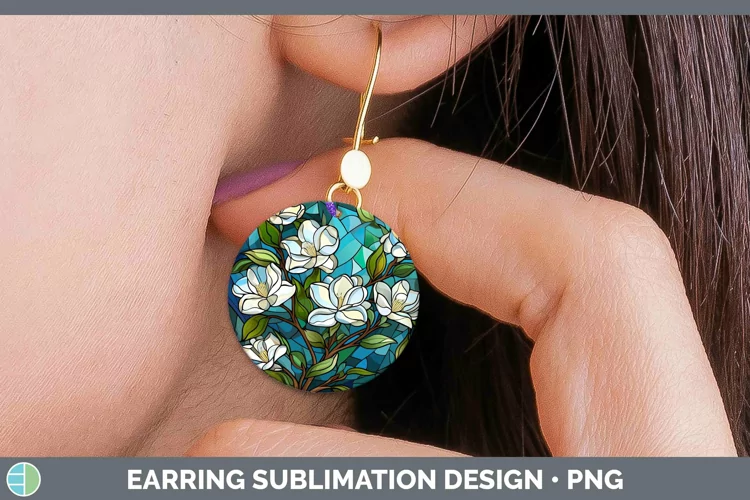 Stained Glass Flowers Gardenia Round Earrings Sublimation Ea