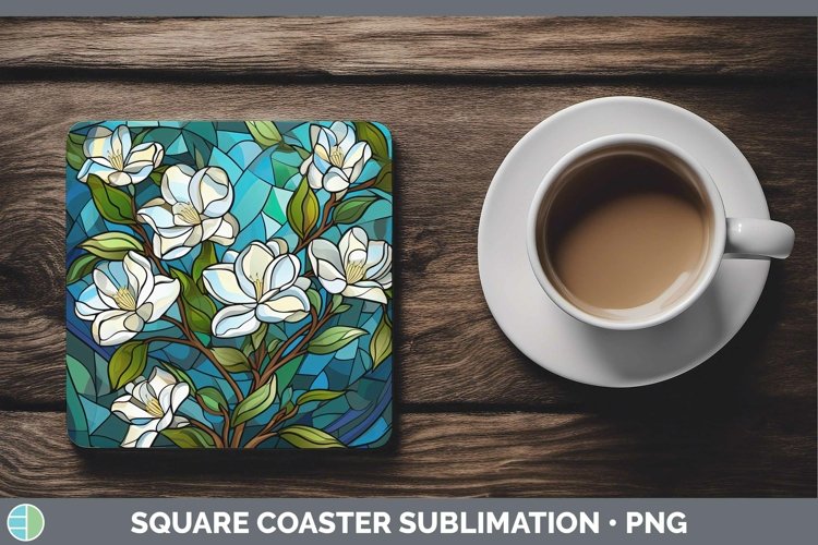 Stained Glass Flowers Gardenia Square Coaster Sublimation Co example image 1