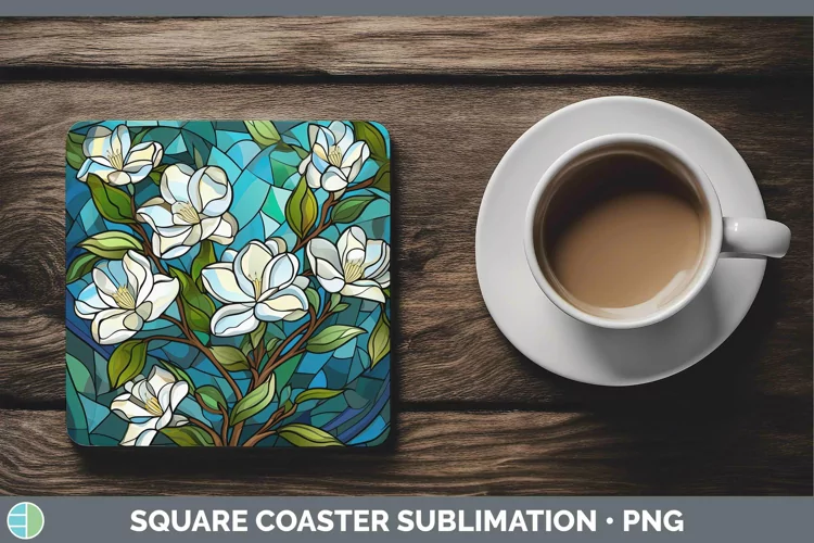 Stained Glass Flowers Gardenia Square Coaster Sublimation Co