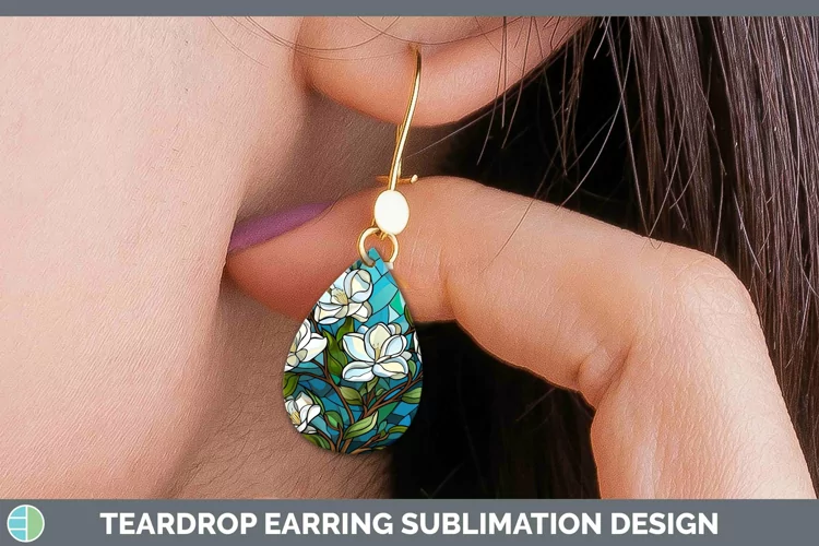 Stained Glass Flowers Gardenia Teardrop Earrings Sublimation
