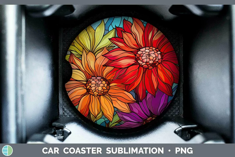 Stained Glass Flowers Gerbera Daisy Car Coaster Sublimation