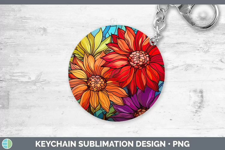 Stained Glass Flowers Gerbera Daisy Keychain Sublimation Key