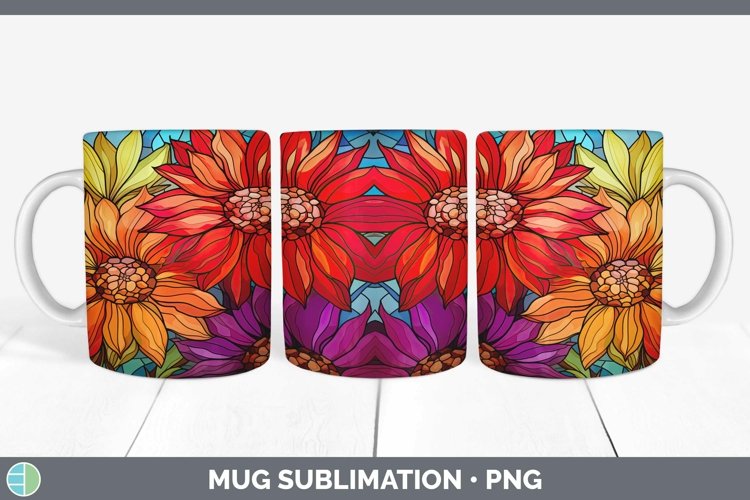 Stained Glass Flowers Gerbera Daisy Mug Wrap Sublimation Cof