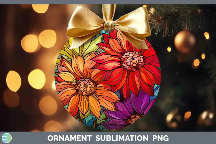 Stained Glass Flowers Gerbera Daisy Ornament Sublimation Bau