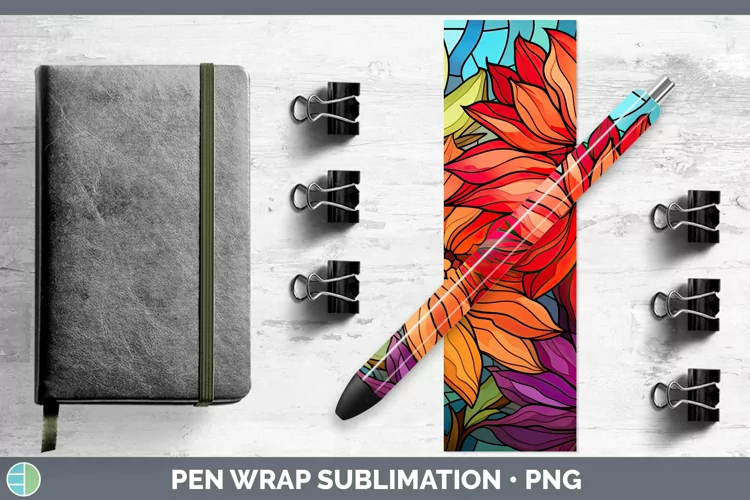 Stained Glass Flowers Gerbera Daisy Pen Wrap Sublimation Epo