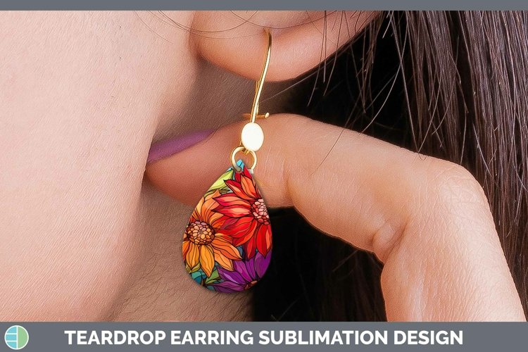 Stained Glass Flowers Gerbera Daisy Teardrop Earrings Sublim