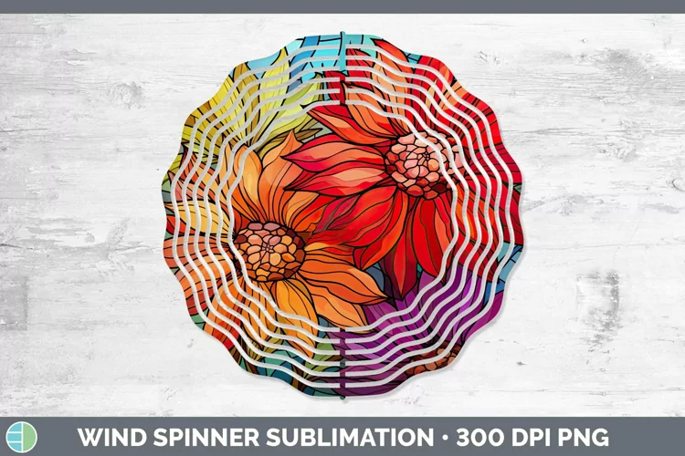 Stained Glass Flowers Gerbera Daisy Wind Spinner Sublimation