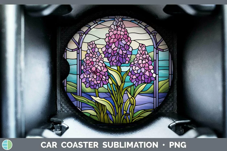 Stained Glass Flowers Hyacinth Car Coaster Sublimation Coast
