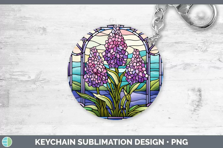 Stained Glass Flowers Hyacinth Keychain Sublimation Keyring