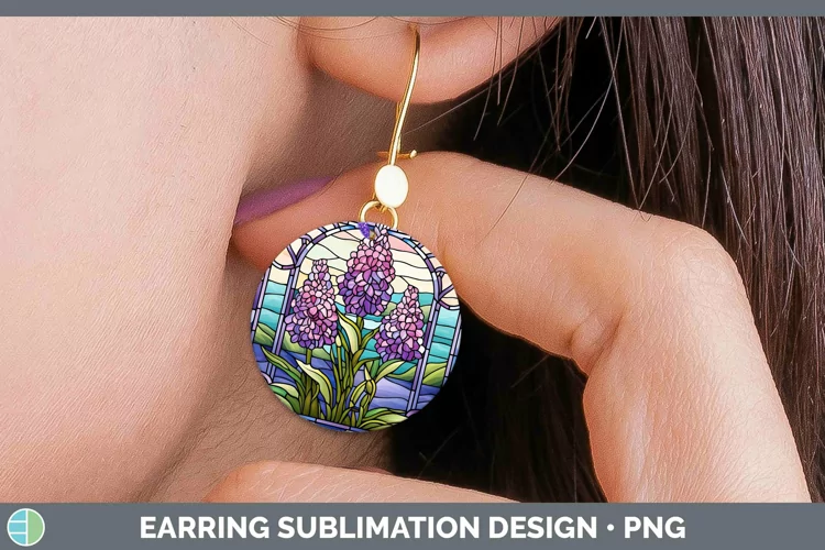 Stained Glass Flowers Hyacinth Round Earrings Sublimation Ea