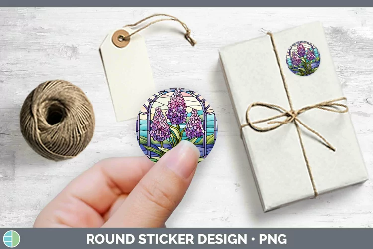 Stained Glass Flowers Hyacinth Stickers | Round Labels Desig