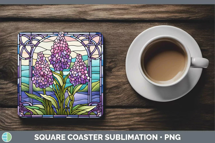 Stained Glass Flowers Hyacinth Square Coaster Sublimation Co
