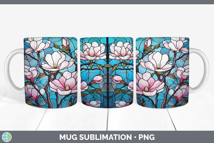 Stained Glass Flowers Magnolia Mug Wrap Sublimation Coffee C