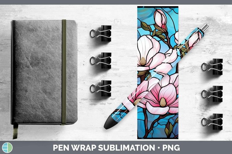 Stained Glass Flowers Magnolia Pen Wrap Sublimation Epoxy Pe example image 1