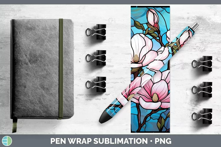 Stained Glass Flowers Magnolia Pen Wrap Sublimation Epoxy Pe
