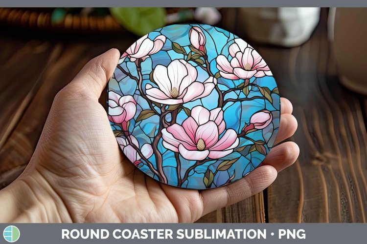 Stained Glass Flowers Magnolia Round Coaster Sublimation Coa