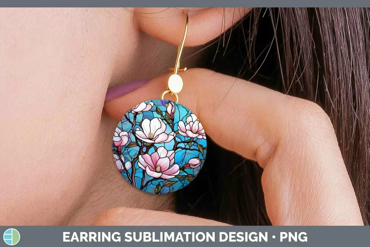 Stained Glass Flowers Magnolia Round Earrings Sublimation Ea