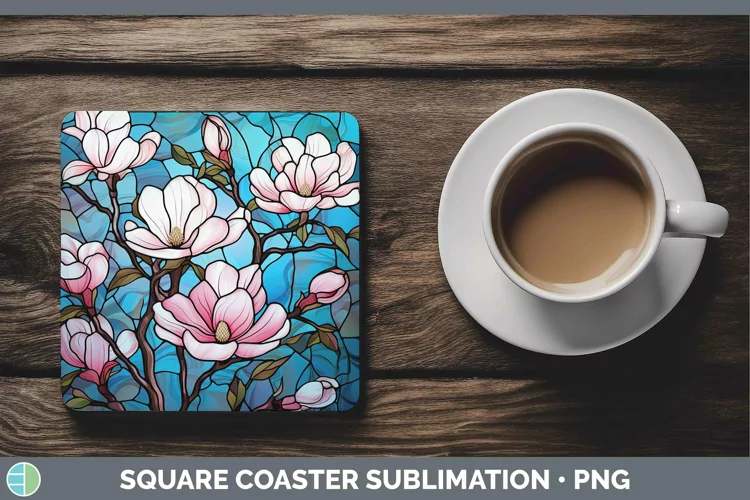 Stained Glass Flowers Magnolia Square Coaster Sublimation Co