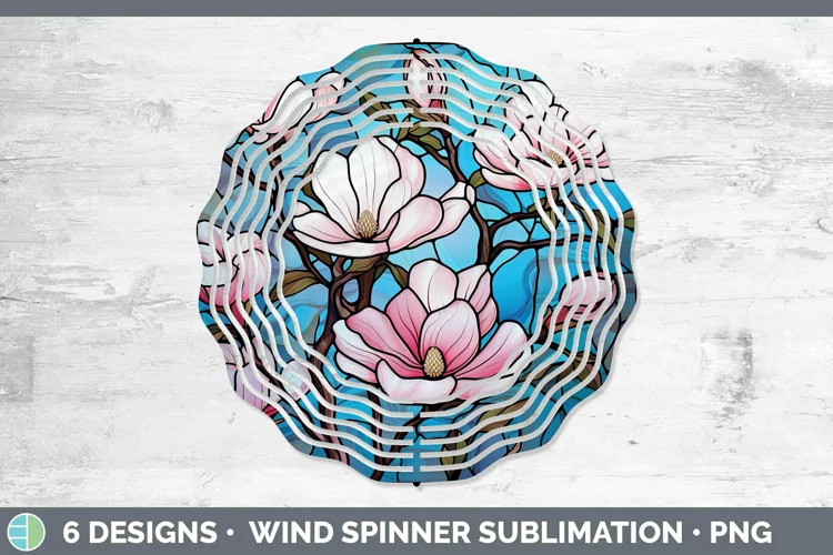 Stained Glass Flowers Magnolia Wind Spinner Sublimation Spin