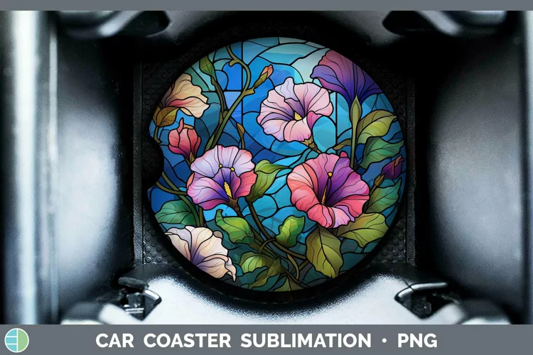 Stained Glass Flowers Morning Glory Car Coaster Sublimation