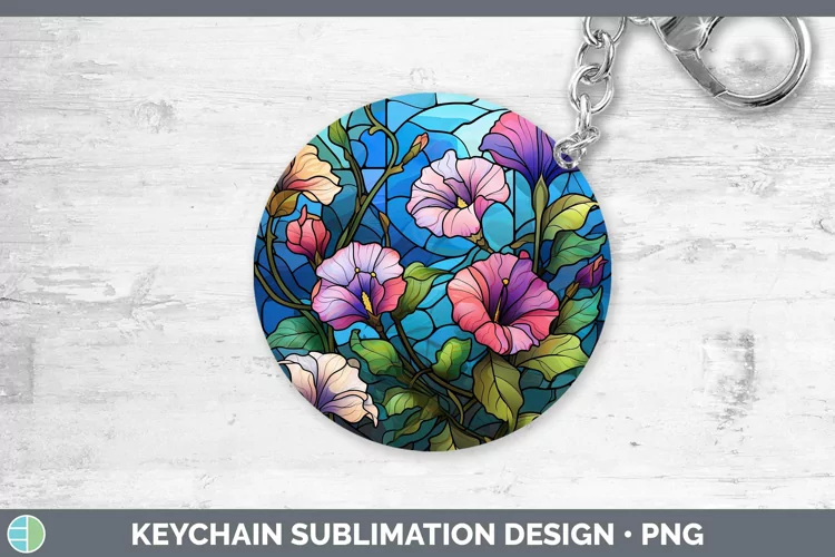 Stained Glass Flowers Morning Glory Keychain Sublimation Key