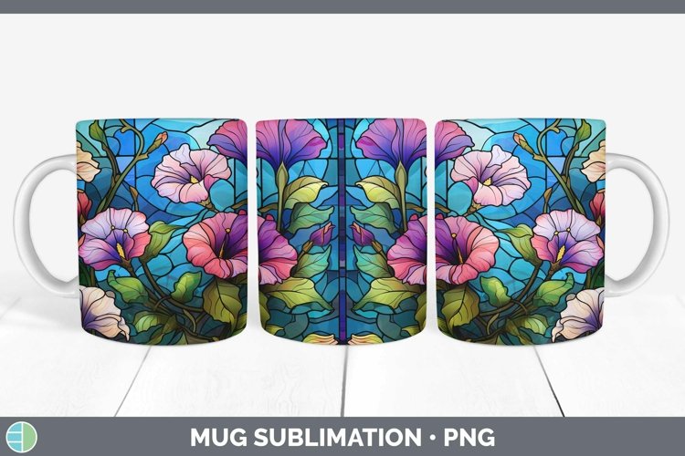 Stained Glass Flowers Morning Glory Mug Wrap Sublimation Cof