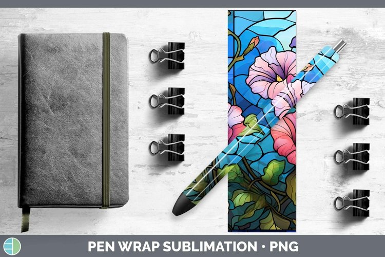 Stained Glass Flowers Morning Glory Pen Wrap Sublimation Epo example image 1
